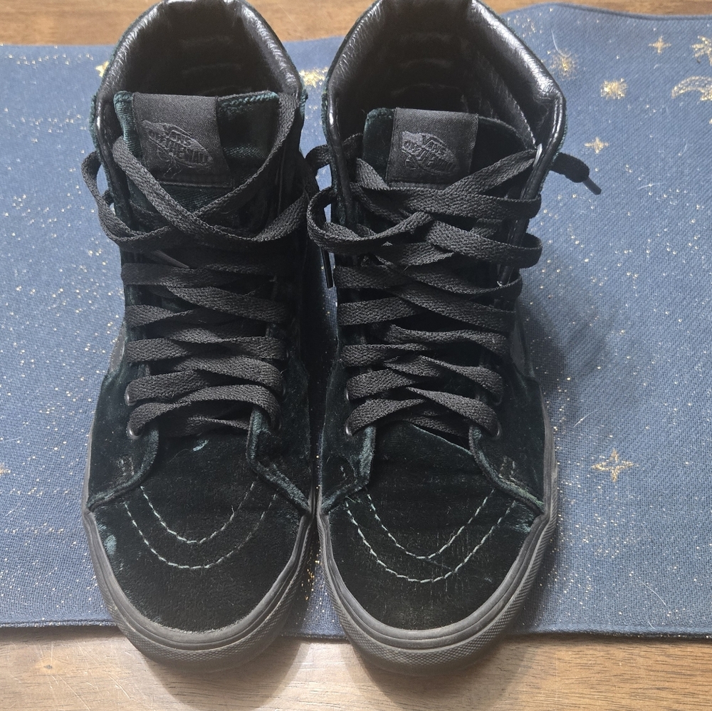 High-Top Dark Green Velvet Sneakers